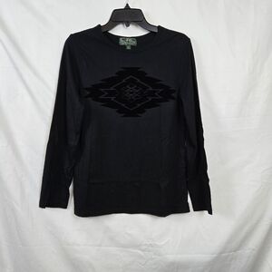 Lauren Ralph Lauren Women's Black Long Sleeve Western Print Active Shirt Large‎